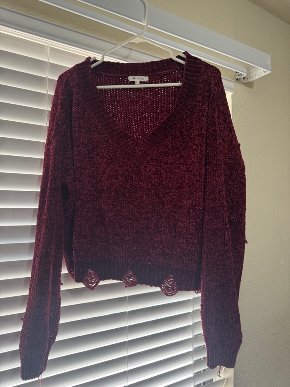 Miracle Burgundy V-Neck Chenille Sweater